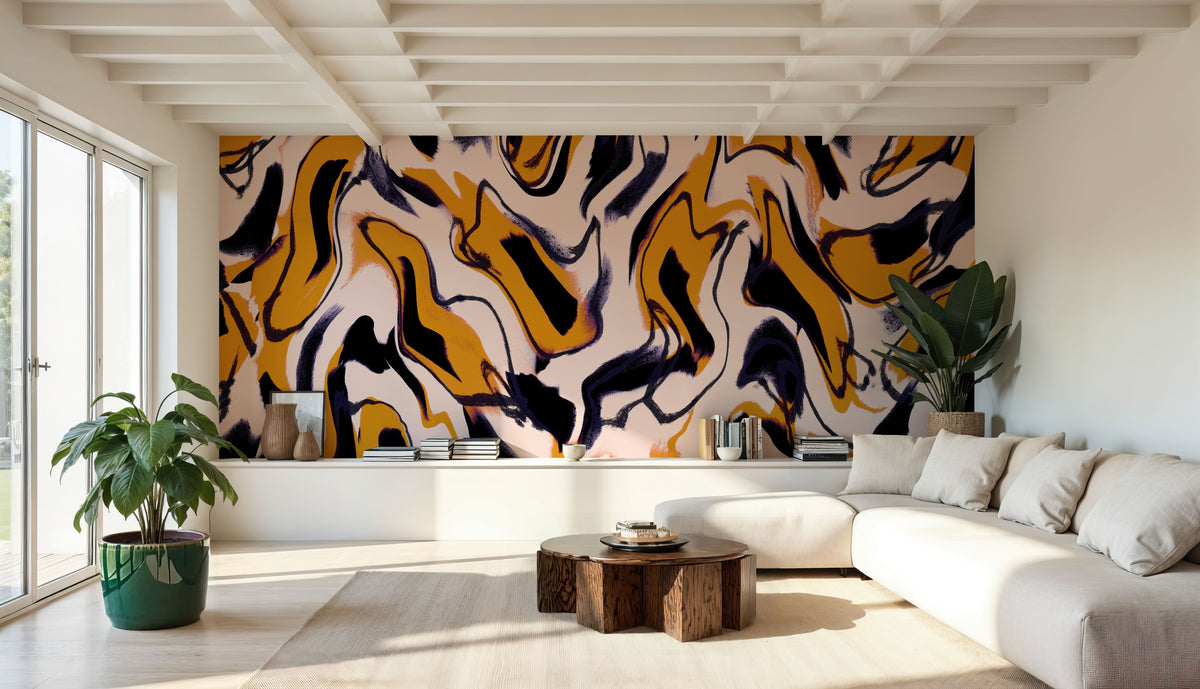 Liquid Yellow Pattern Mural Wallpaper - room preview 04