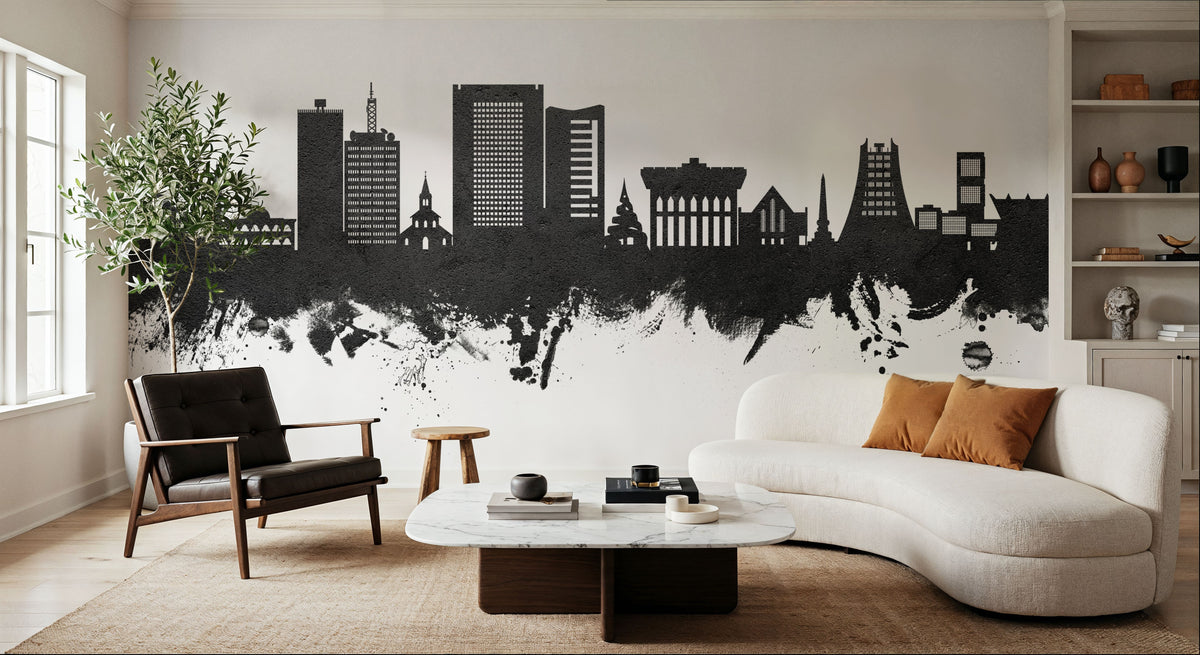 Yaoundé Cameroon Skyline Black & White Mural Wallpaper - room preview 04