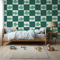 Fish Checkers, Green Mural Wallpaper - room preview 04