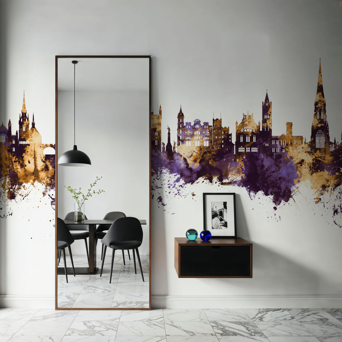 Derry Northern Ireland Skyline Purple & Gold Mural Wallpaper - room preview 04