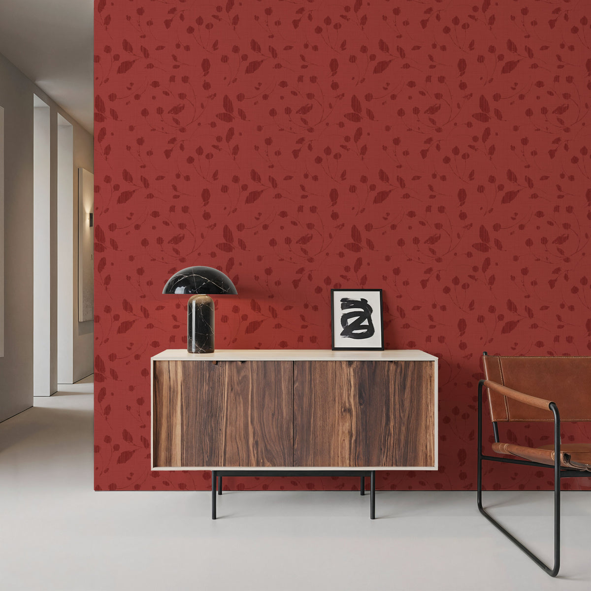 Time to Share Florals Red Mural Wallpaper - room preview 04
