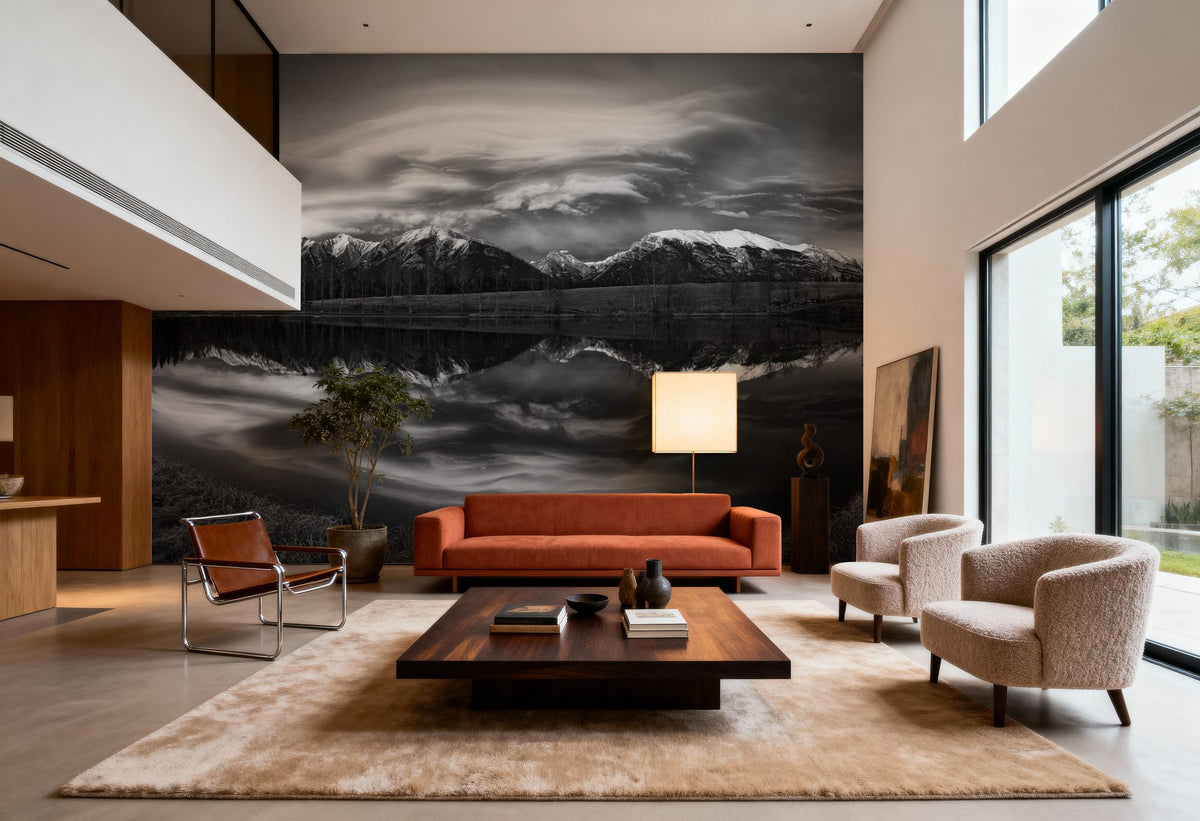 Chinook Clouds BW Mural Wallpaper - room preview 04