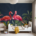Shy Flamingos Blue Mural Wallpaper - room preview 04
