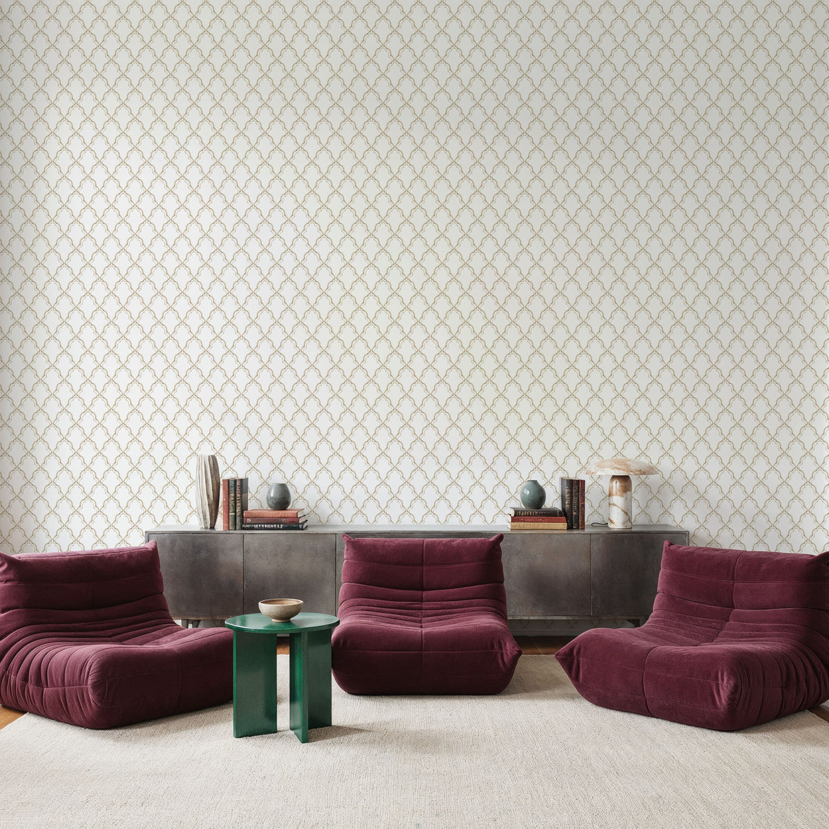 Medallion Trellis, Beige Mural Wallpaper - room preview 04