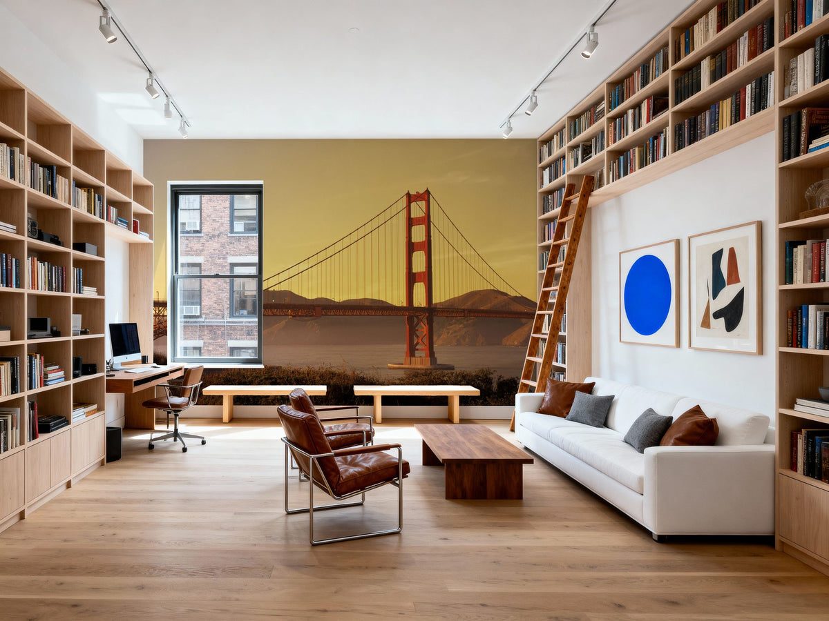 Crimson Bridge Twilight Yellow Mural Wallpaper - room preview 04