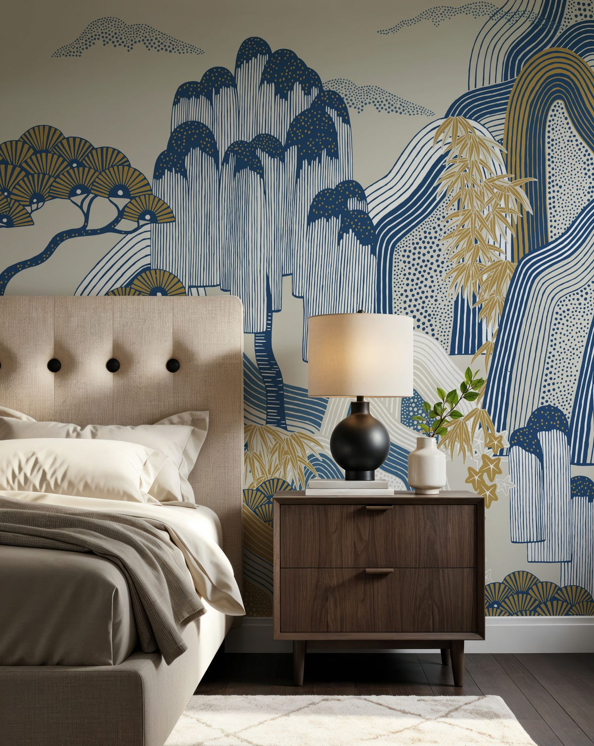 Whispers of the Mountain, White Mural Wallpaper - room preview 04