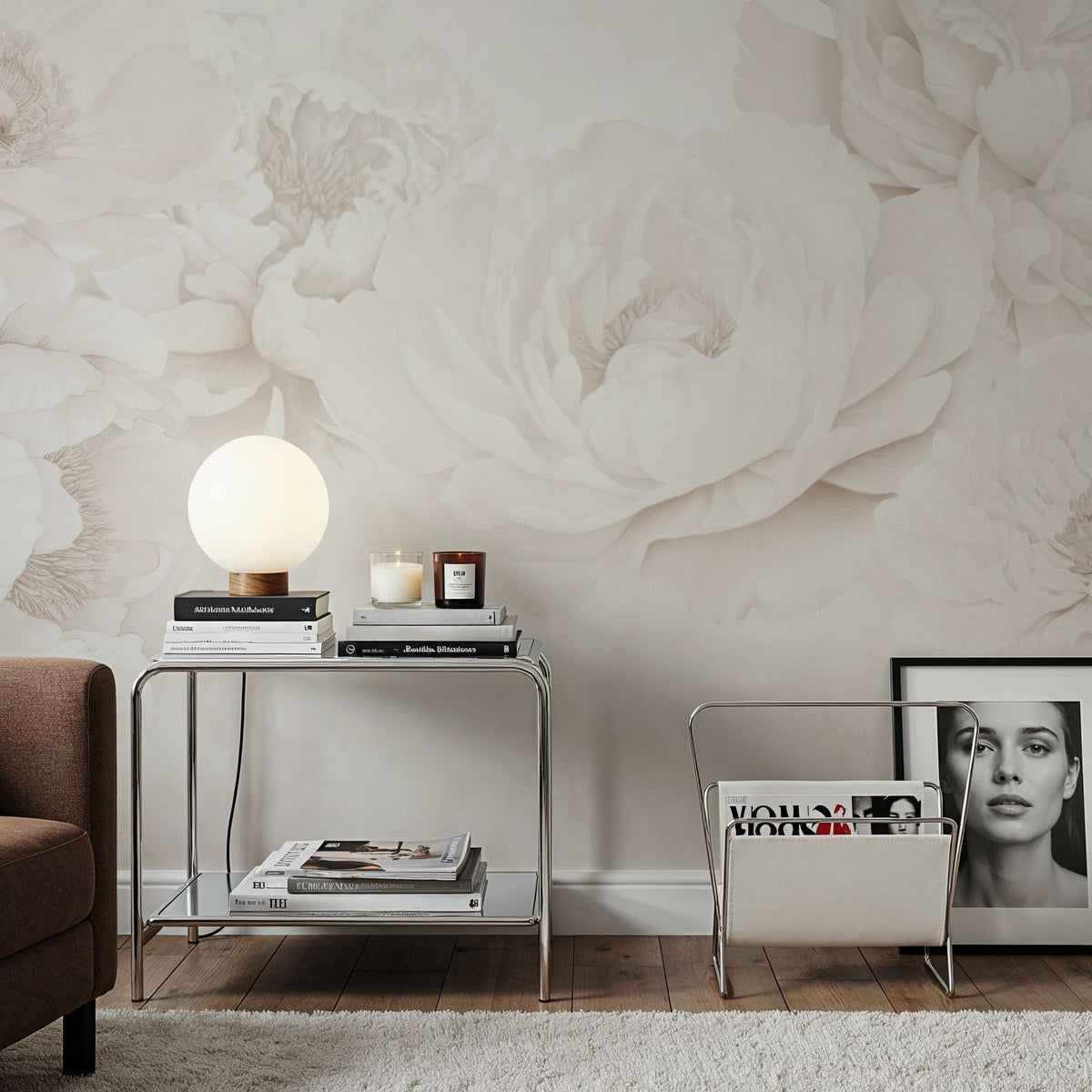 Transcendent Peony, Sepia Mural Wallpaper - room preview 04