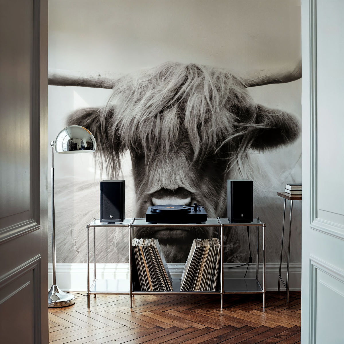 Highland Meadow Portrait BW Mural Wallpaper - room preview 04