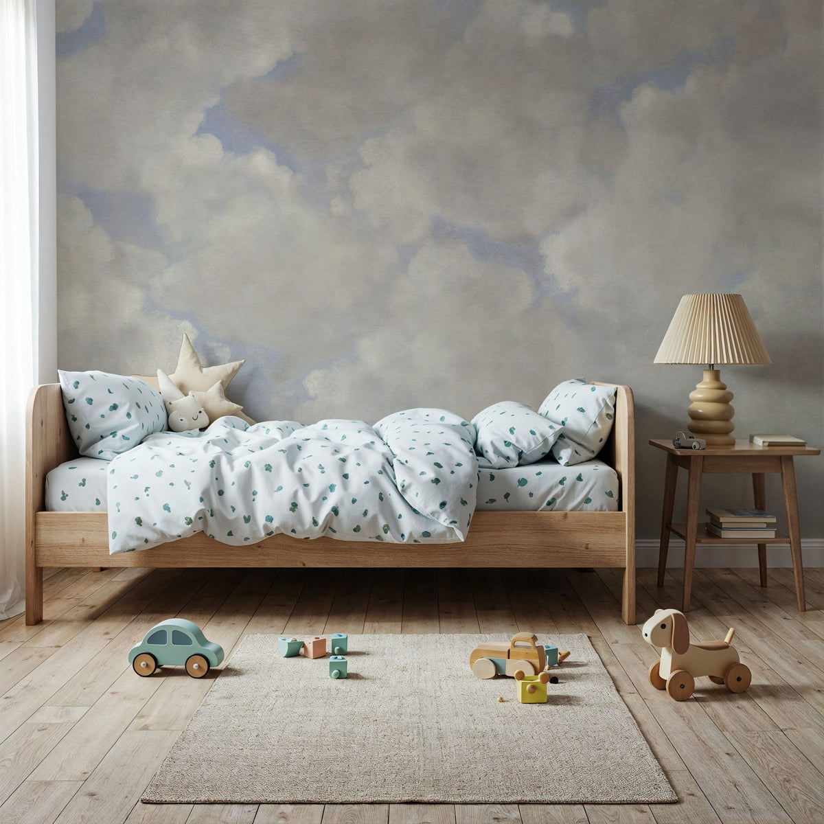 Painted Dreamy Clouds, Vintage Mural Wallpaper - room preview 04