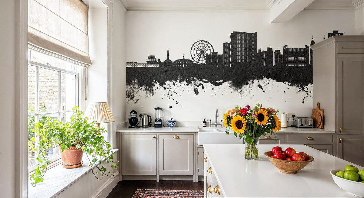 Myrtle Beach South Carolina Skyline Black & White Mural Wallpaper - room preview 04