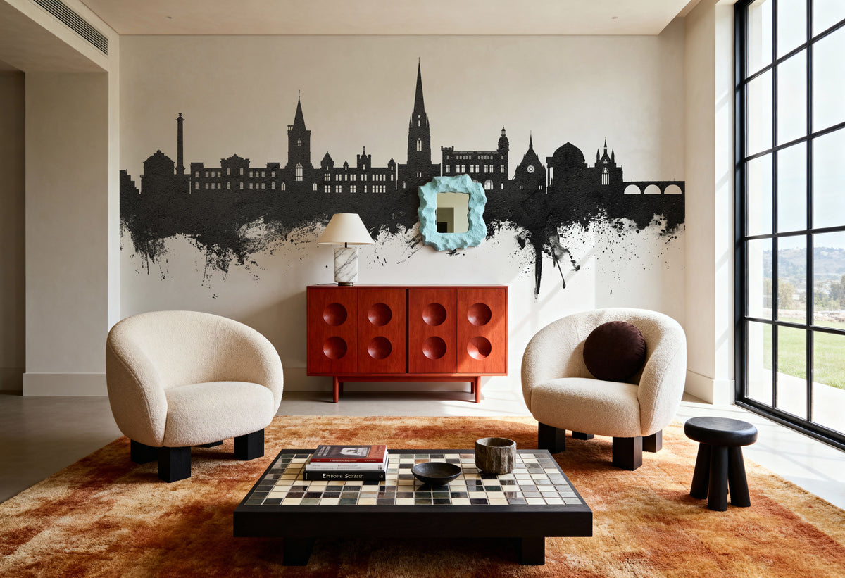 Perth Scotland Skyline Black & White Mural Wallpaper - room preview 04