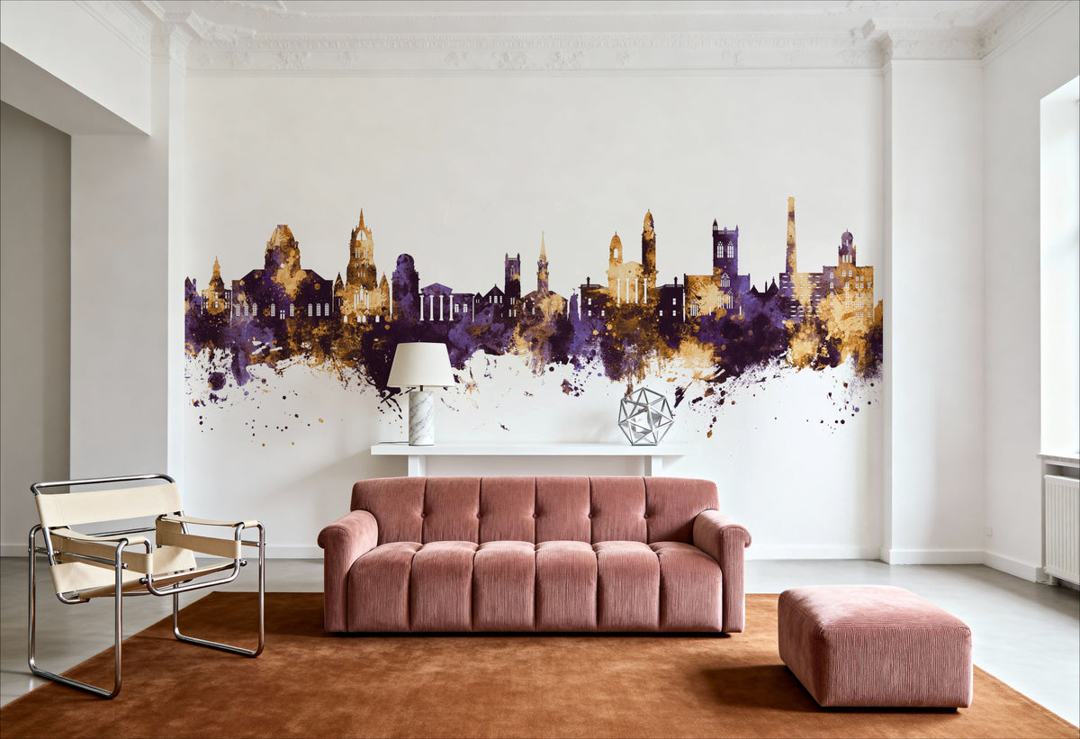 Paisley Skyline Purple & Gold Mural Wallpaper - room preview 04