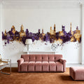 Paisley Skyline Purple & Gold Mural Wallpaper - room preview 04