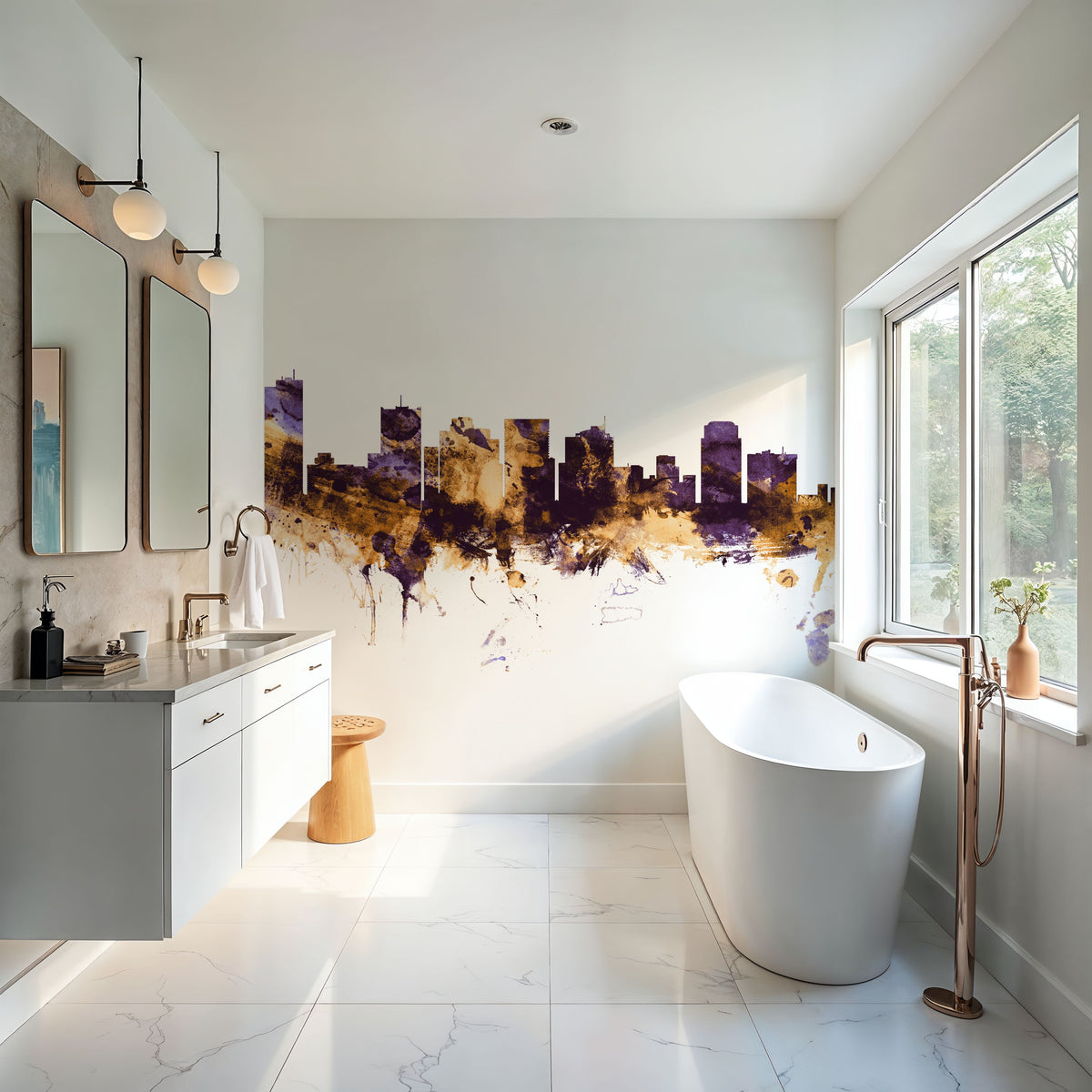 Phoenix Skyline Purple & Gold Mural Wallpaper - room preview 04