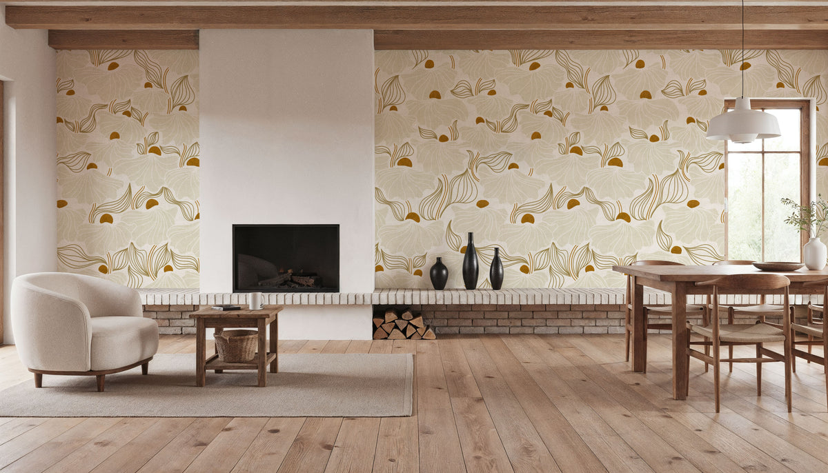Natural Flow Meadow, Ivory Mural Wallpaper - room preview 04