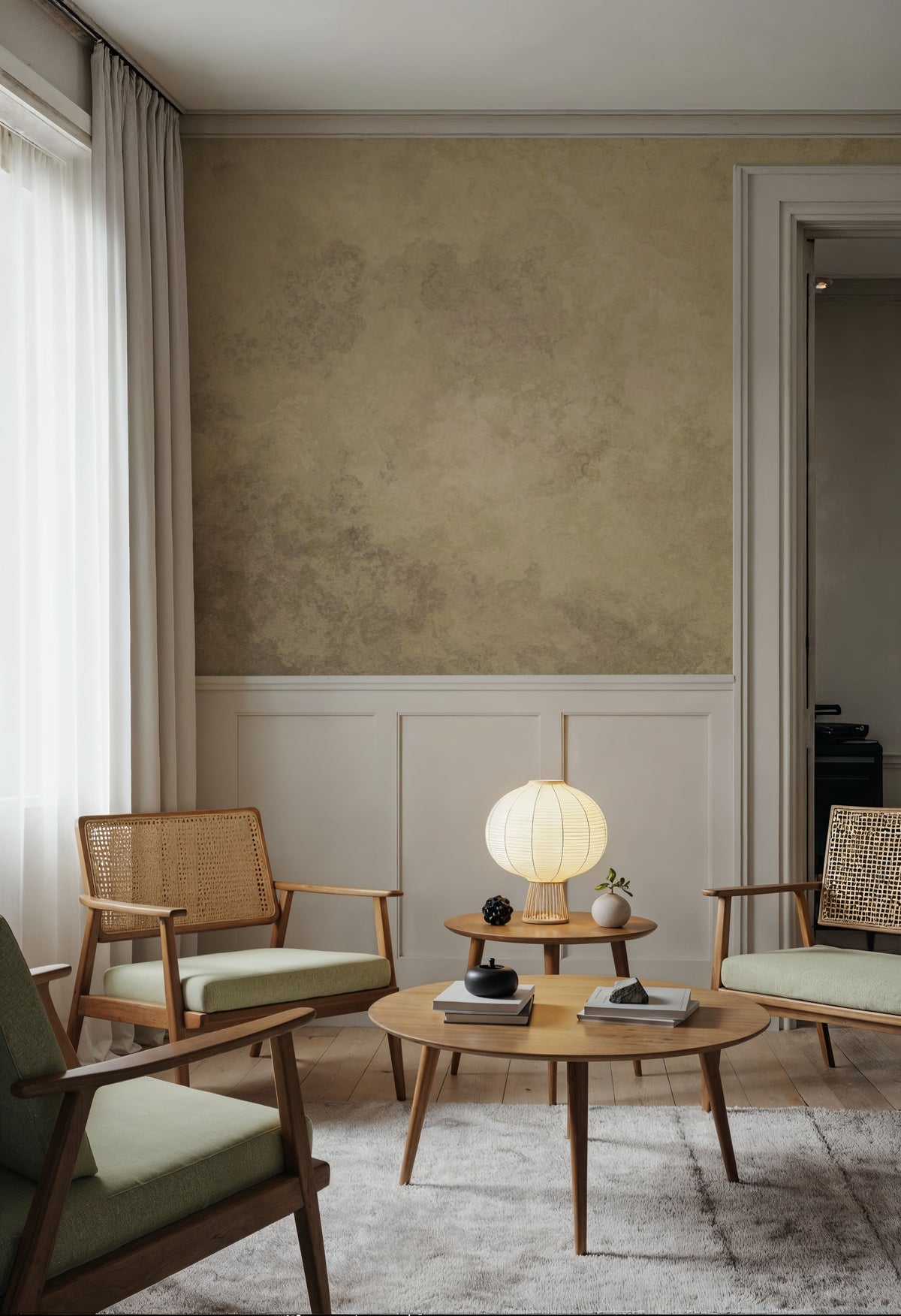 Subtle Plaster Wall, Butter Yellow Mural Wallpaper - room preview 04
