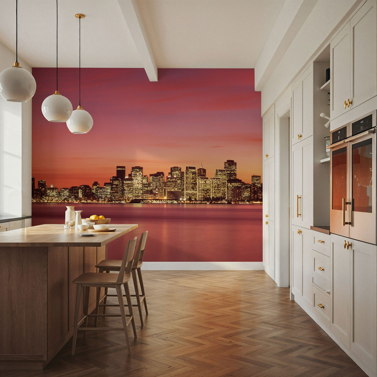 Red Gradient Twilight Metropolis Mural Wallpaper - room preview 04