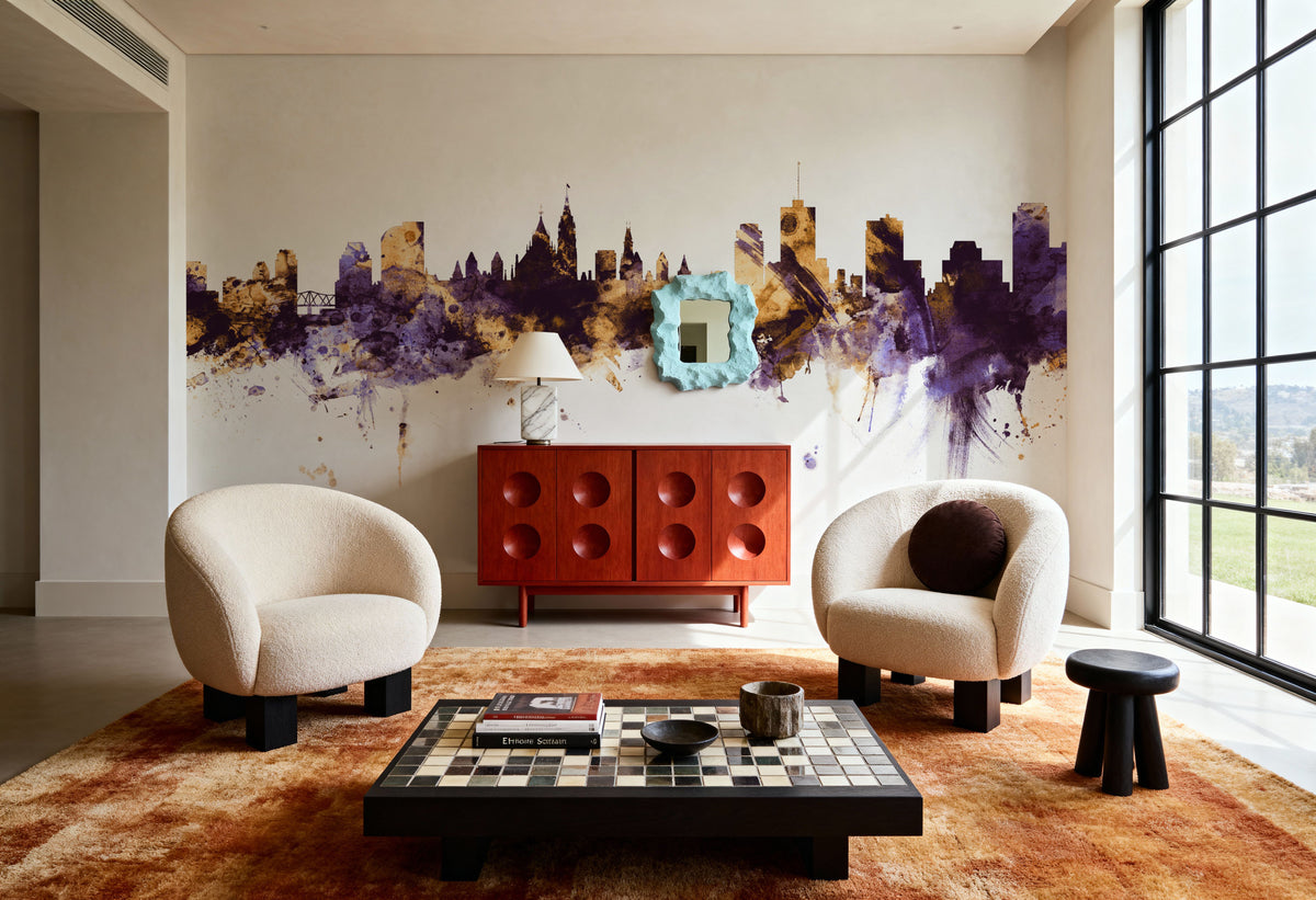 Ottowa Canada Skyline Purple & Gold Mural Wallpaper - room preview 04