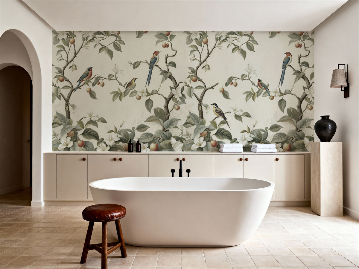 Bird Harmony, Cream Mural Wallpaper - room preview 04