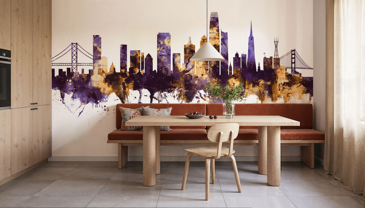 San Francisco Skyline Purple & Gold Mural Wallpaper - room preview 04