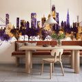 San Francisco Skyline Purple & Gold Mural Wallpaper - room preview 04