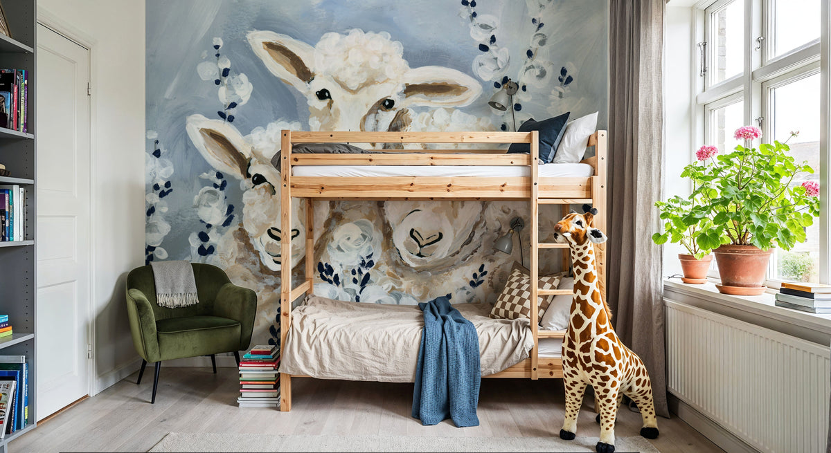Sheep in the Meadow Mural Wallpaper - room preview 04