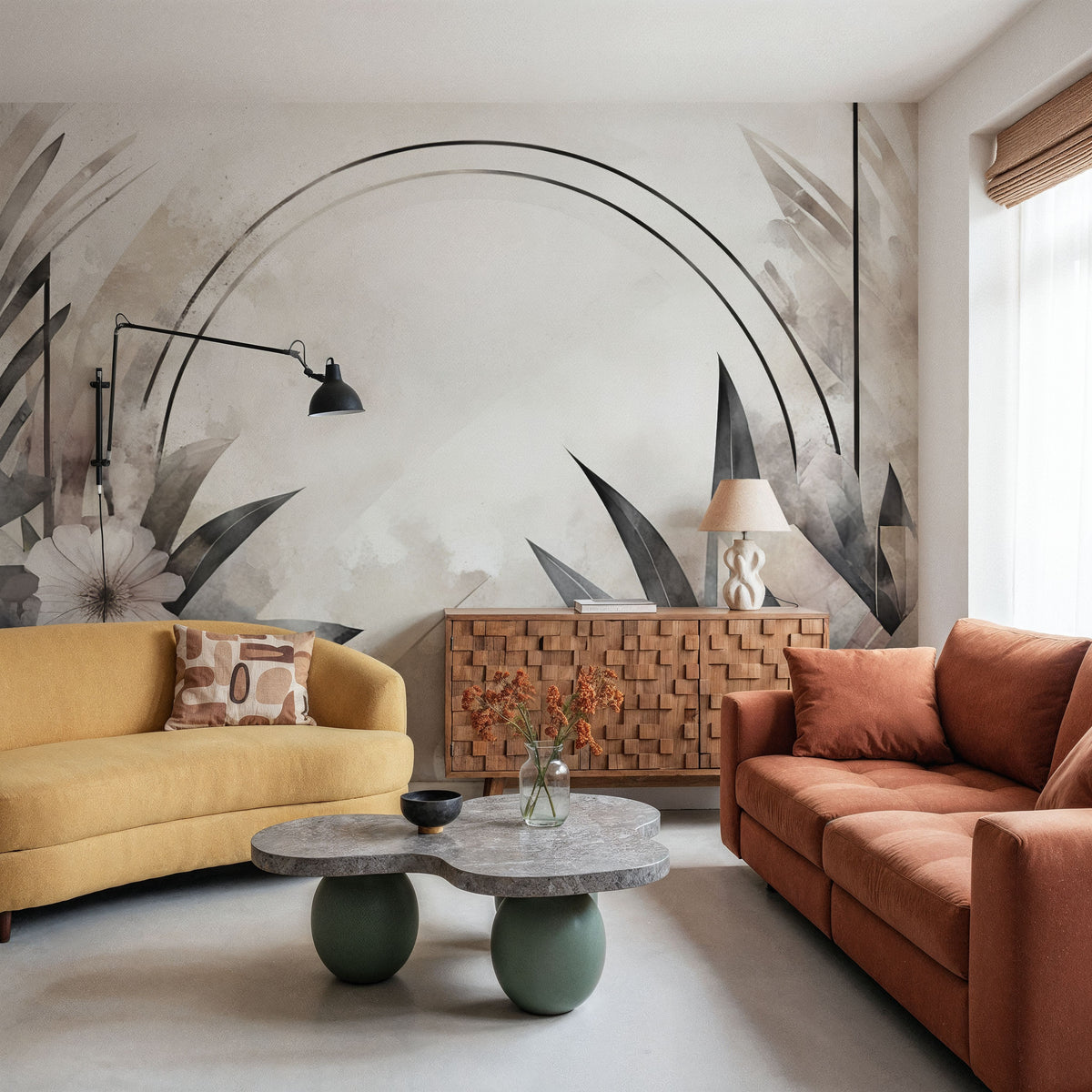 Floral Abstract Soft Mural Wallpaper - room preview 04