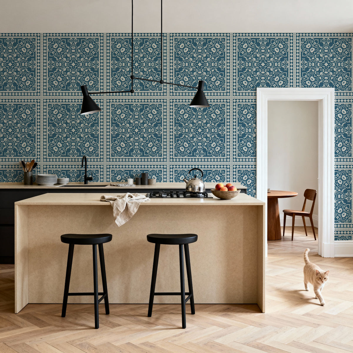 Mission Cement Tiles, Steel Blue Mural Wallpaper - room preview 04