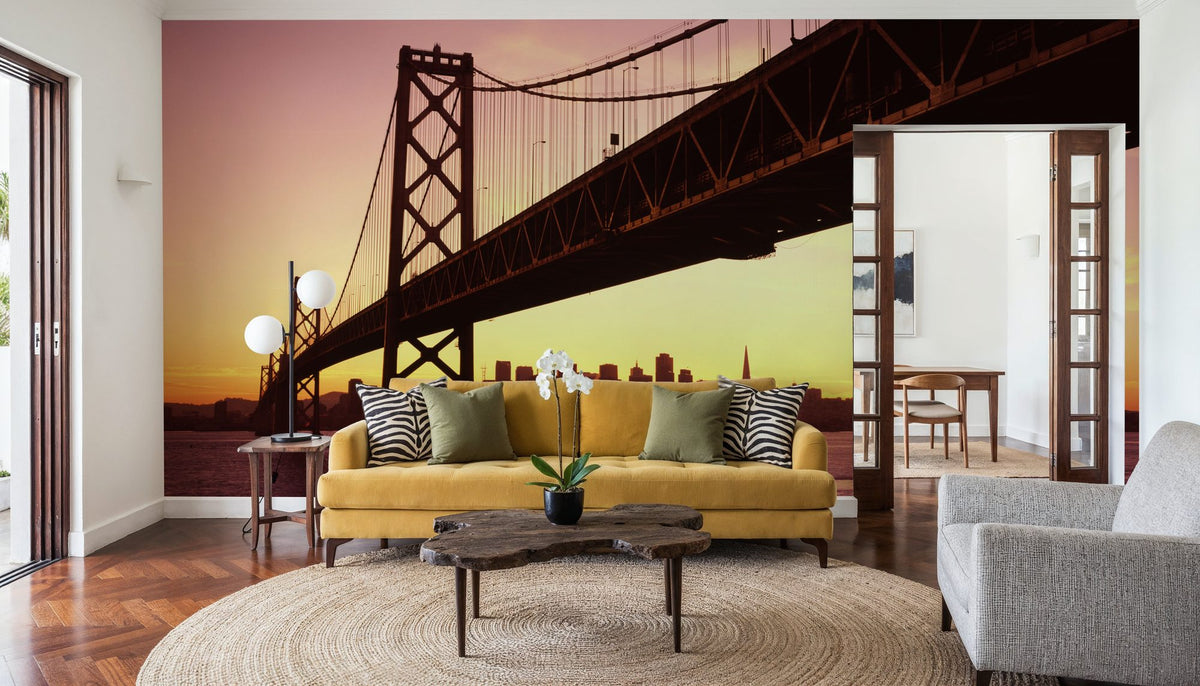Sunset Silhouette Bridge Mural Wallpaper - room preview 04