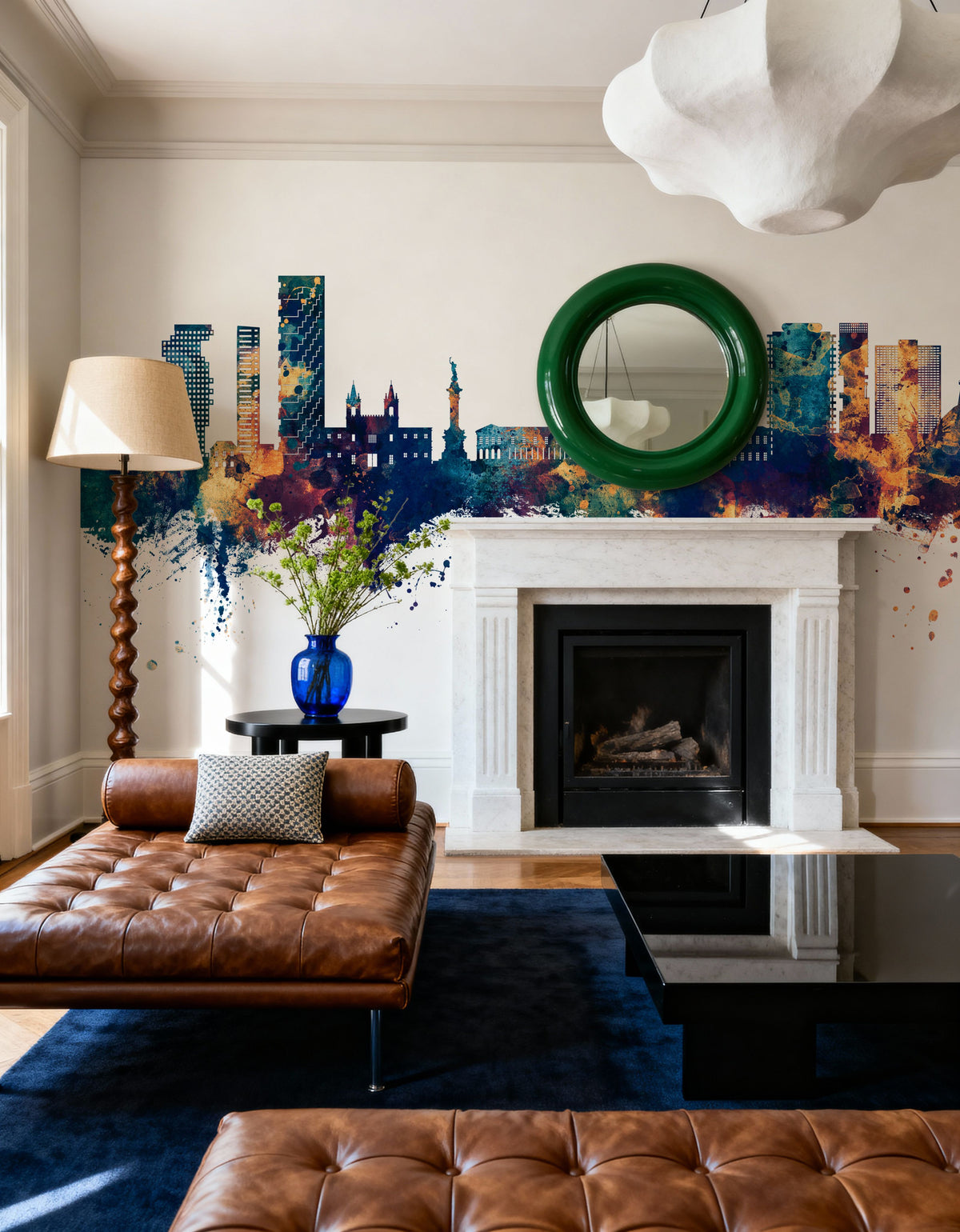 Quito Ecuador Skyline Blue & Bronze Mural Wallpaper - room preview 04