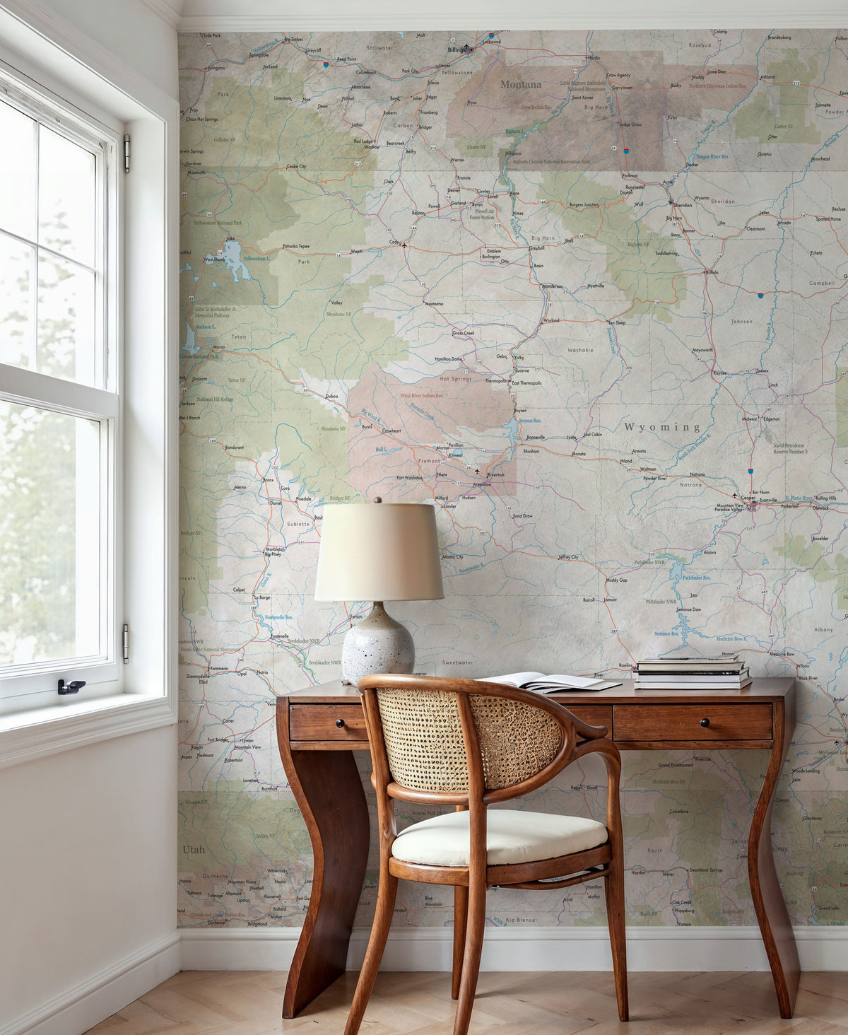 Wyoming Detailed Map Mural Wallpaper - room preview 04