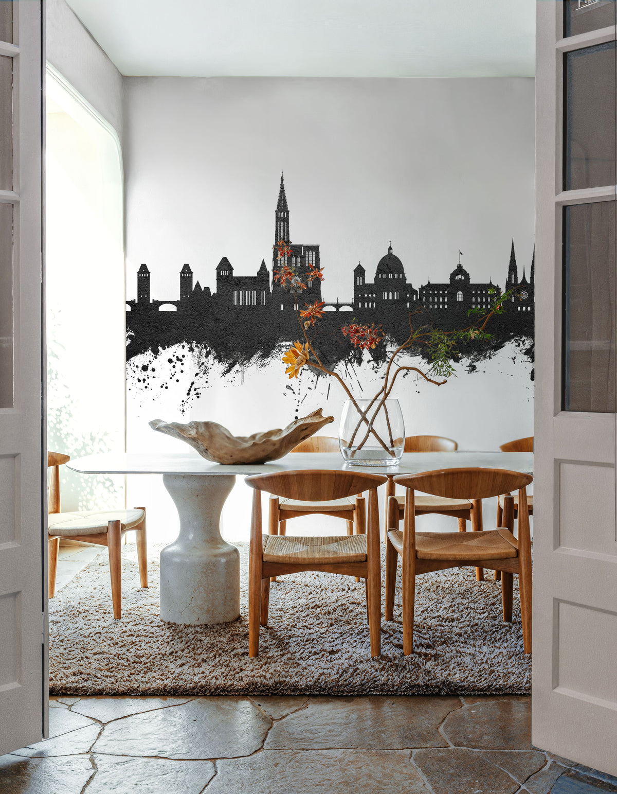 Strasbourg France Skyline Black & White Mural Wallpaper - room preview 04
