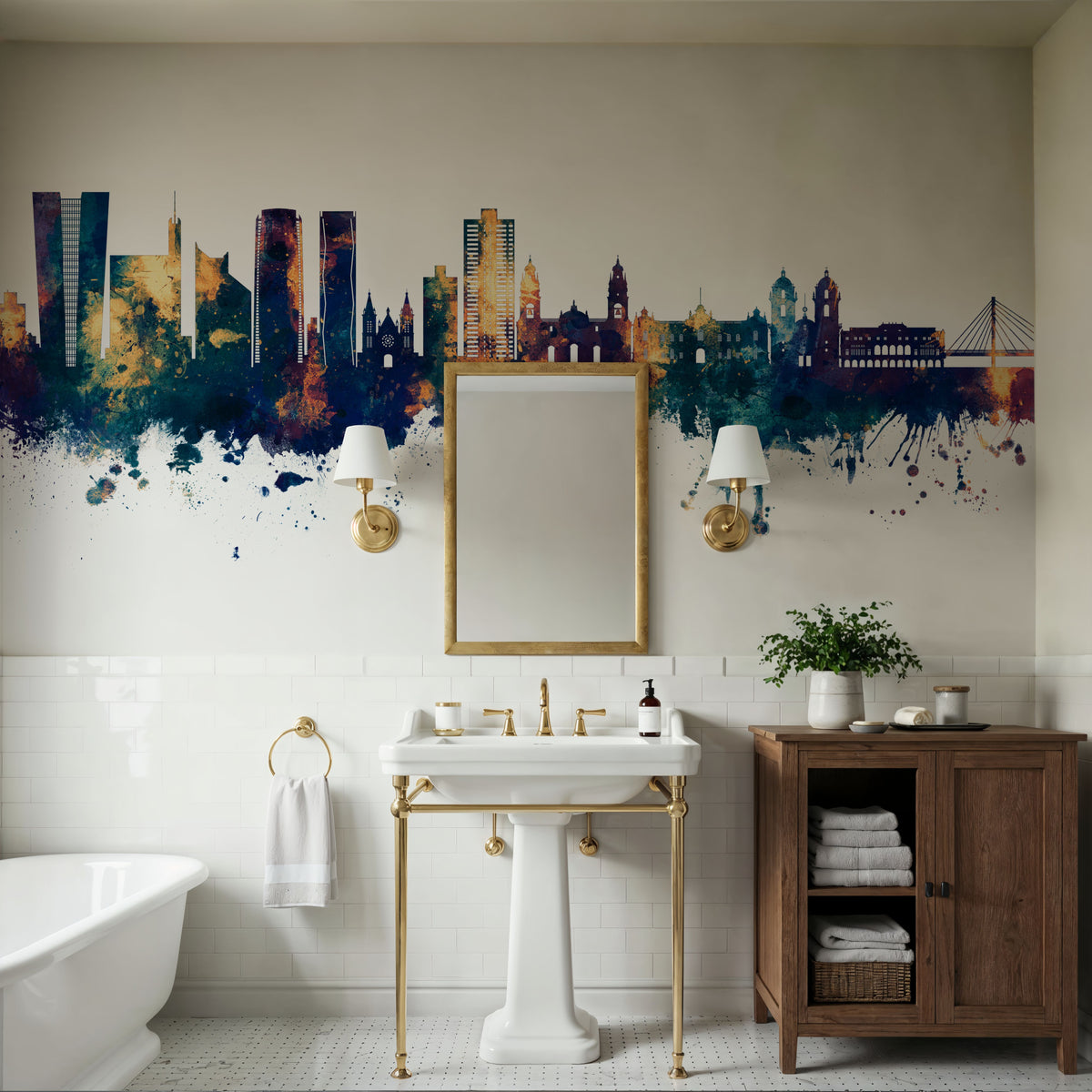 Lima Peru Skyline Blue & Bronze Mural Wallpaper - room preview 04