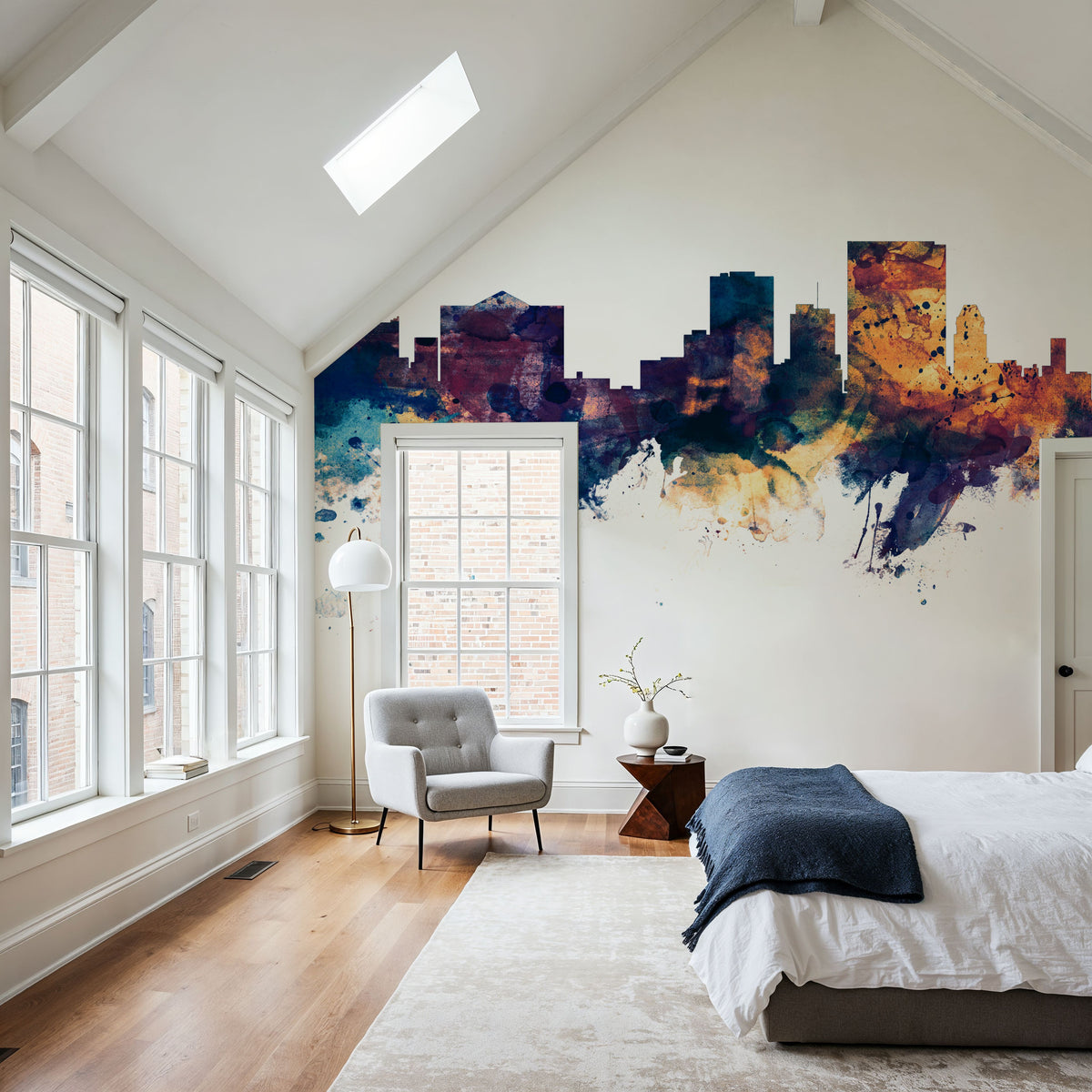 El Paso Texas Skyline Blue & Bronze Mural Wallpaper - room preview 04