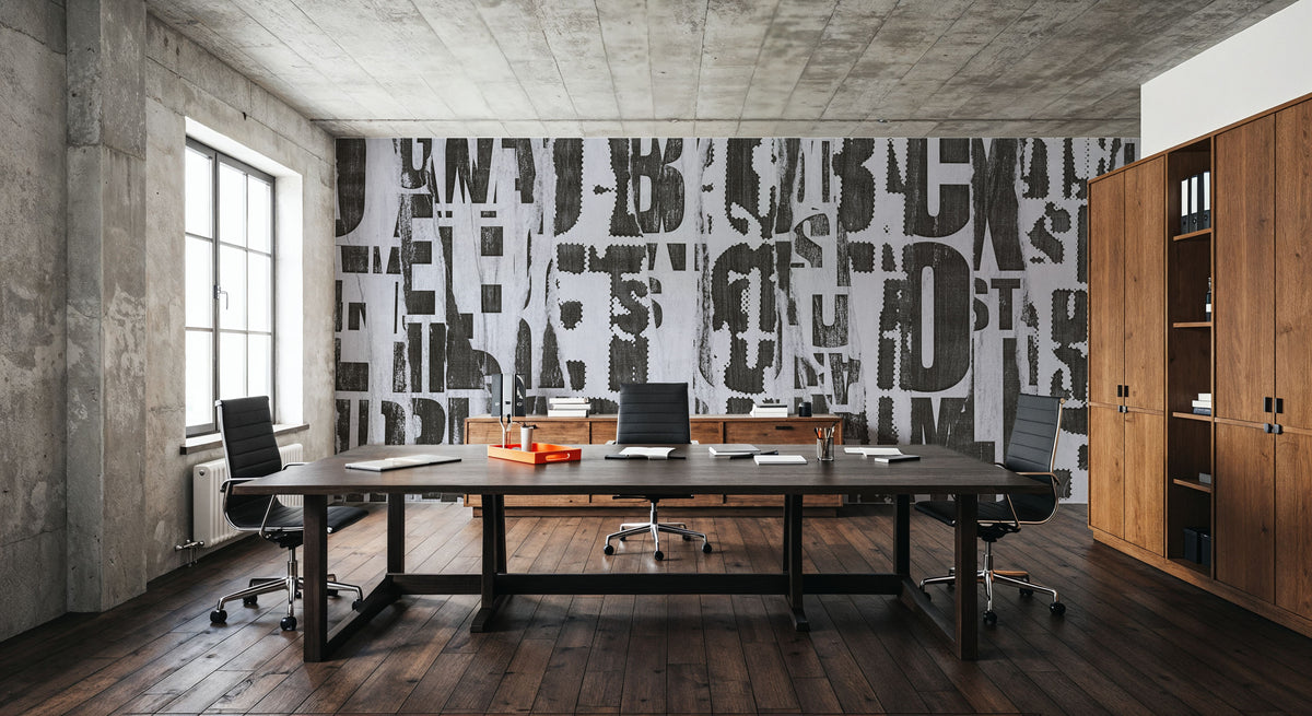 Letterpress Vintage Newspaper Collage, Grunge Mural Wallpaper - room preview 04