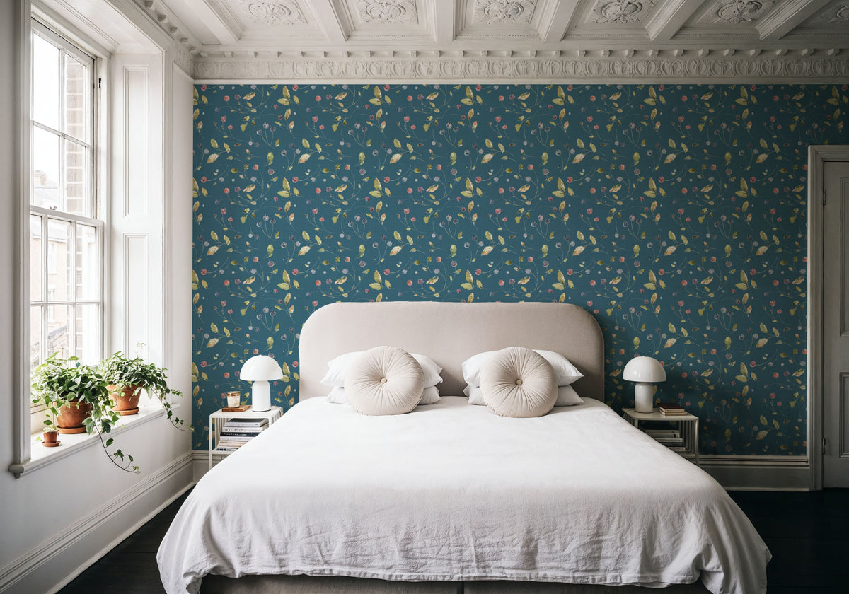 Time to Share Floral Blue Mural Wallpaper - room preview 04