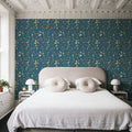 Time to Share Floral Blue Mural Wallpaper - room preview 04