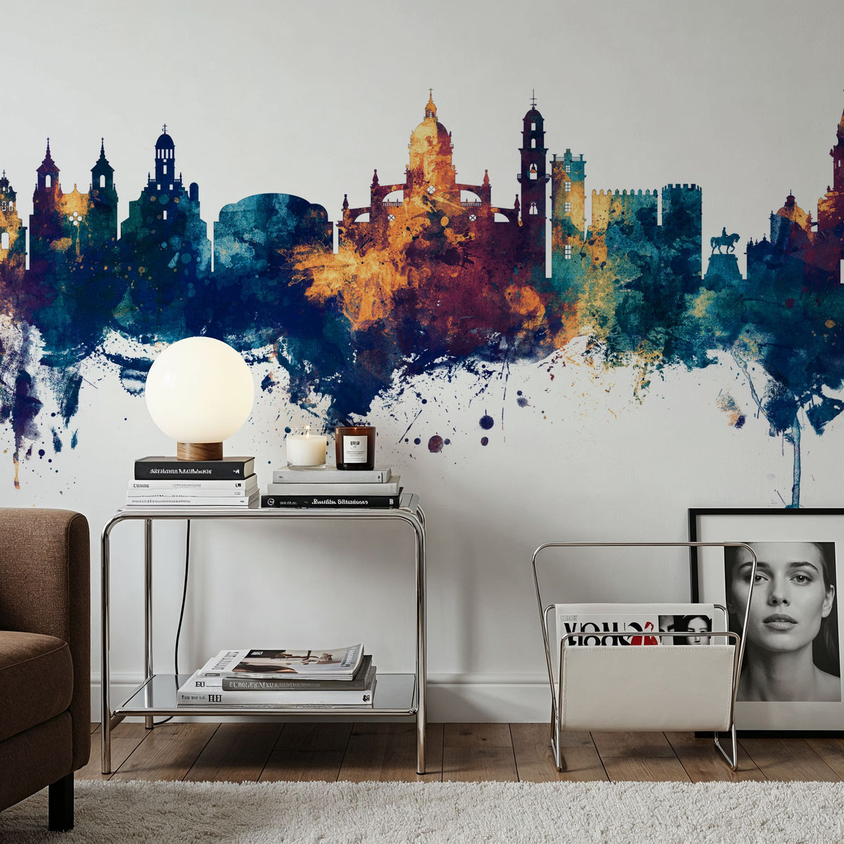 Jerez Spain Skyline Blue & Bronze Mural Wallpaper - room preview 04