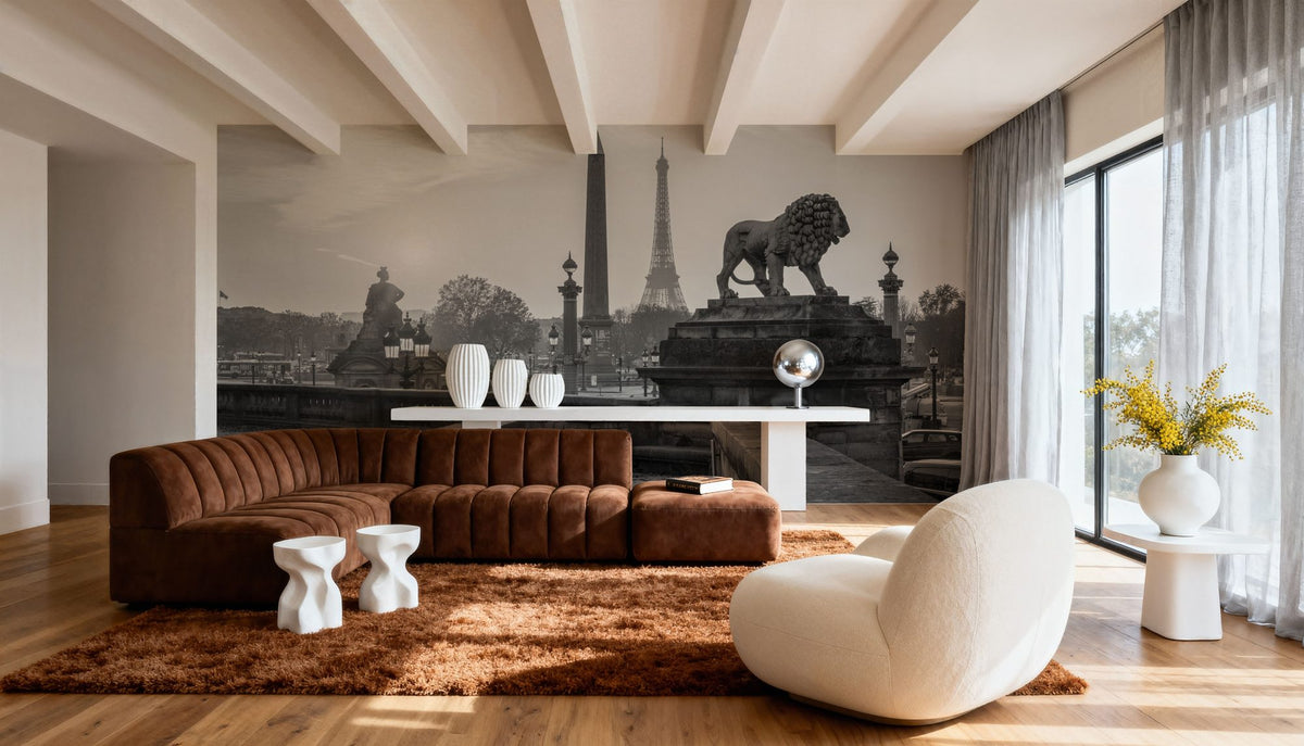Place De La Concorde At Sunset BW Mural Wallpaper - room preview 04