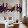 Syracuse New York Skyline Purple & Gold Mural Wallpaper - room preview 04
