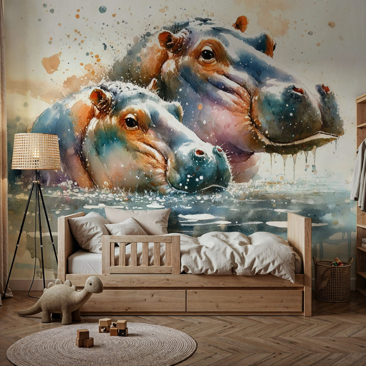 Whispers of the River Hippopotamus Mural Wallpaper - room preview 04