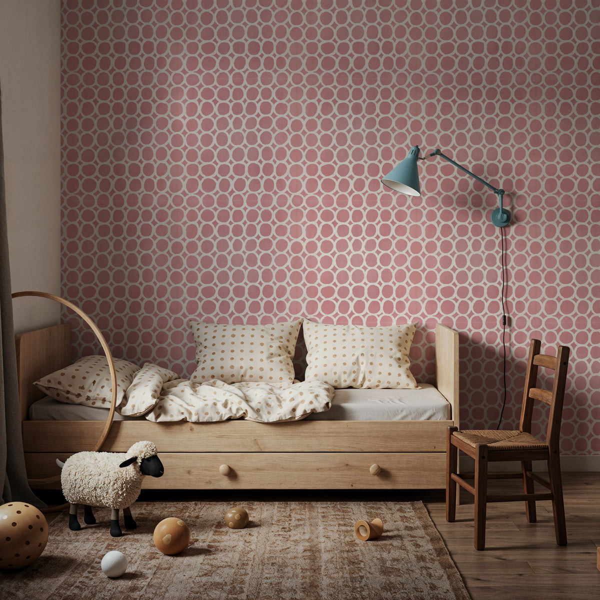 Mixed Red Circles Inverse Mural Wallpaper - room preview 04