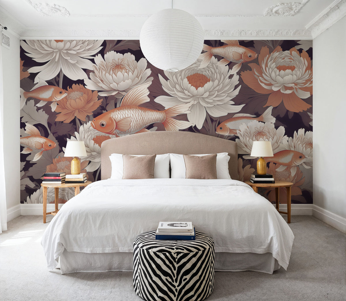Dancing Fish, Dusty Orange Mural Wallpaper - room preview 04