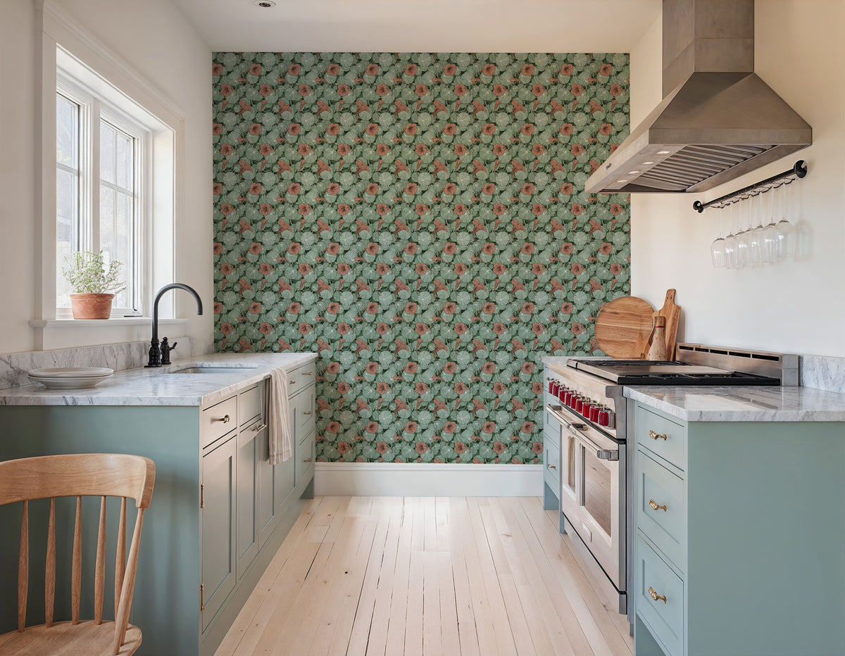 Nasturtium Verdure, Peachy Rose Mural Wallpaper - room preview 04