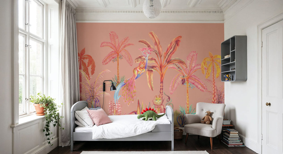 Colorful Jungle, Peach Mural Wallpaper - room preview 04