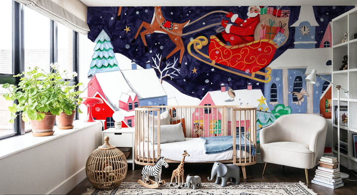 Santa and His Reindeers Mural Wallpaper - room preview 04
