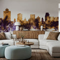 Salt Lake City Utah Skyline Purple & Gold Mural Wallpaper - room preview 04
