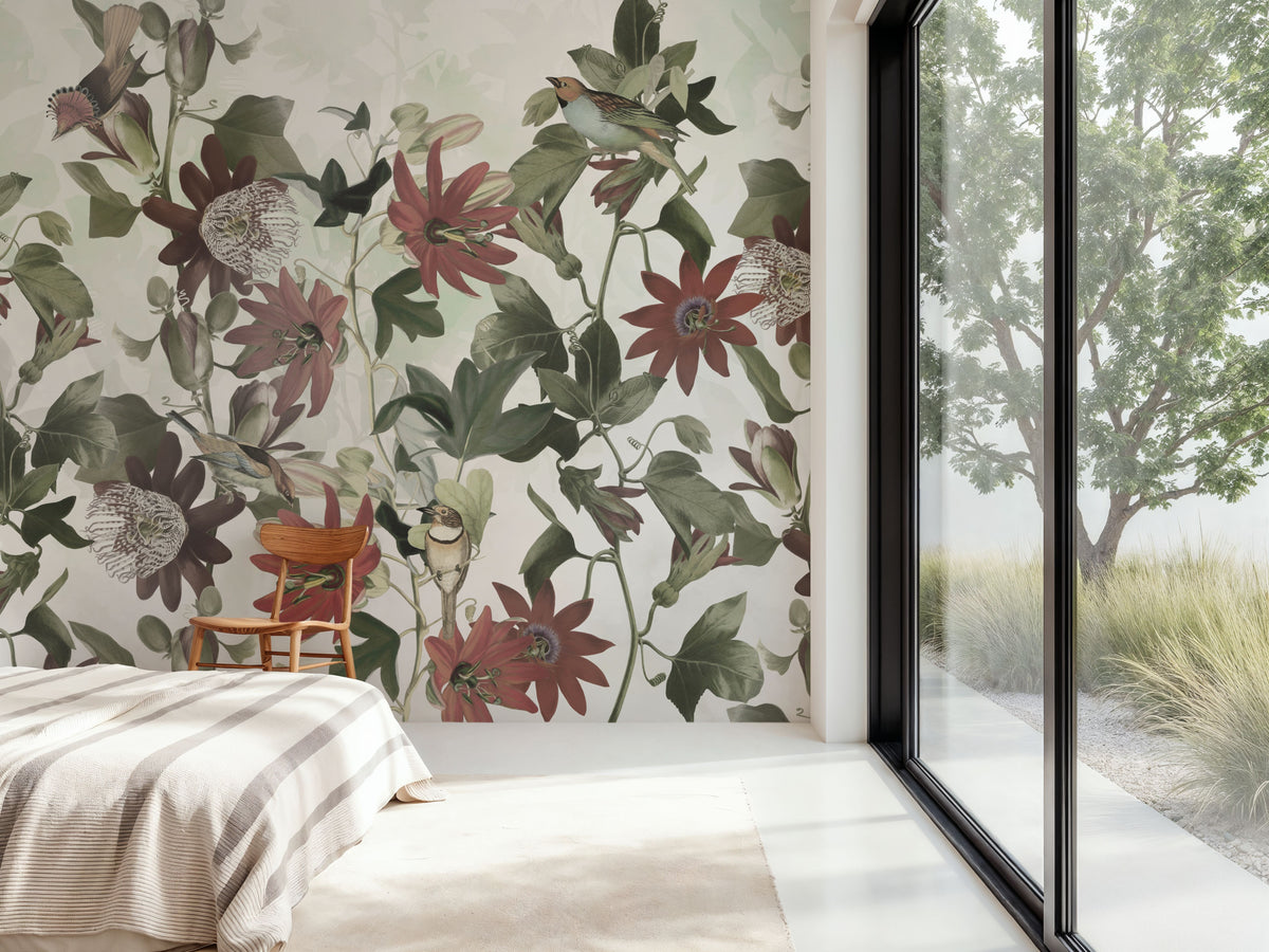 Seven Birds Mural Wallpaper - Neutral Tone - room preview 04
