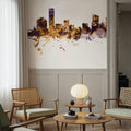 Grand Rapids Michigan Skyline Purple & Gold Mural Wallpaper - room preview 04