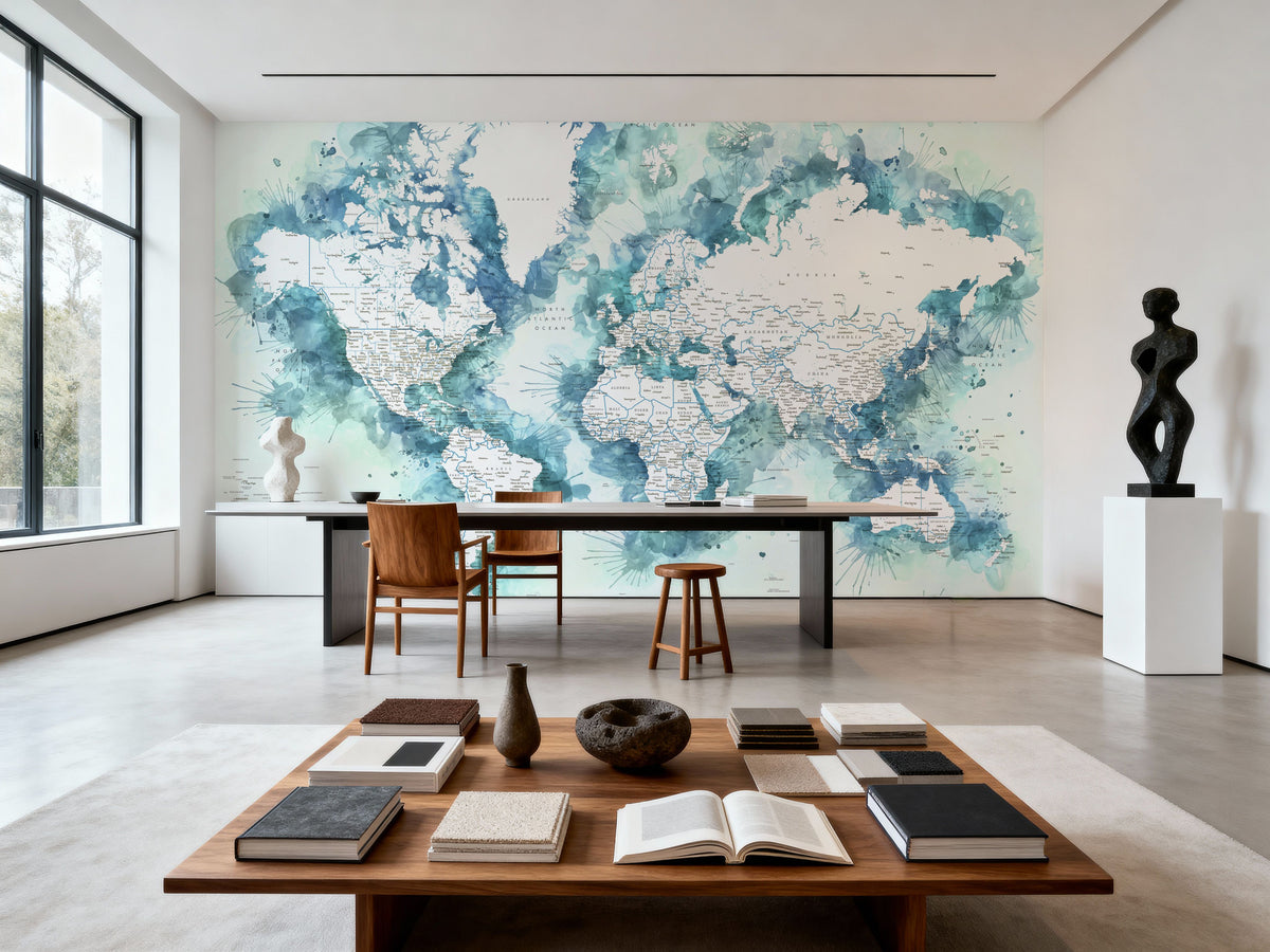 World Map Cities - Shari Mural Wallpaper - room preview 04